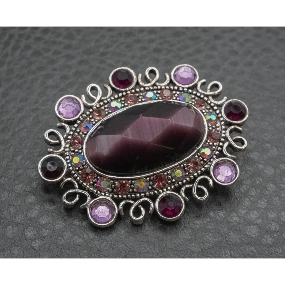Vintage Monet Purple & Lavender Rhinestone Brooch Pin AB Crystal Silver Tone